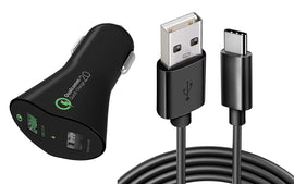 Car Charger,  Type-C 6ft Cable 2-Port USB 30W Fast  - AWA56 852-1